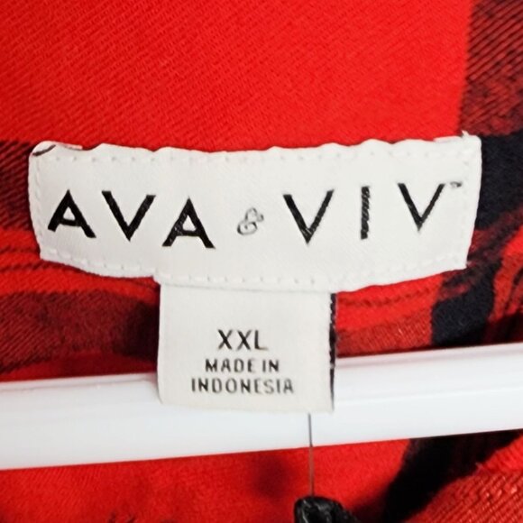 Ava & Viv Womens Red & Black Plaid Button-Up Long Sleeve Shirt Size XXL - Picture 2 of 7